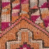 Fuchisa & Burgundy Turkish Runner Rug, One of a Kind Hallway Runner