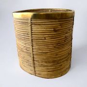 Large rattan and brass basket, Italy, circa 1970s