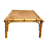 VINTAGE BAMBOO SQUARE COFFEE TABLE / COFFEE TABLE WITH RATTAN