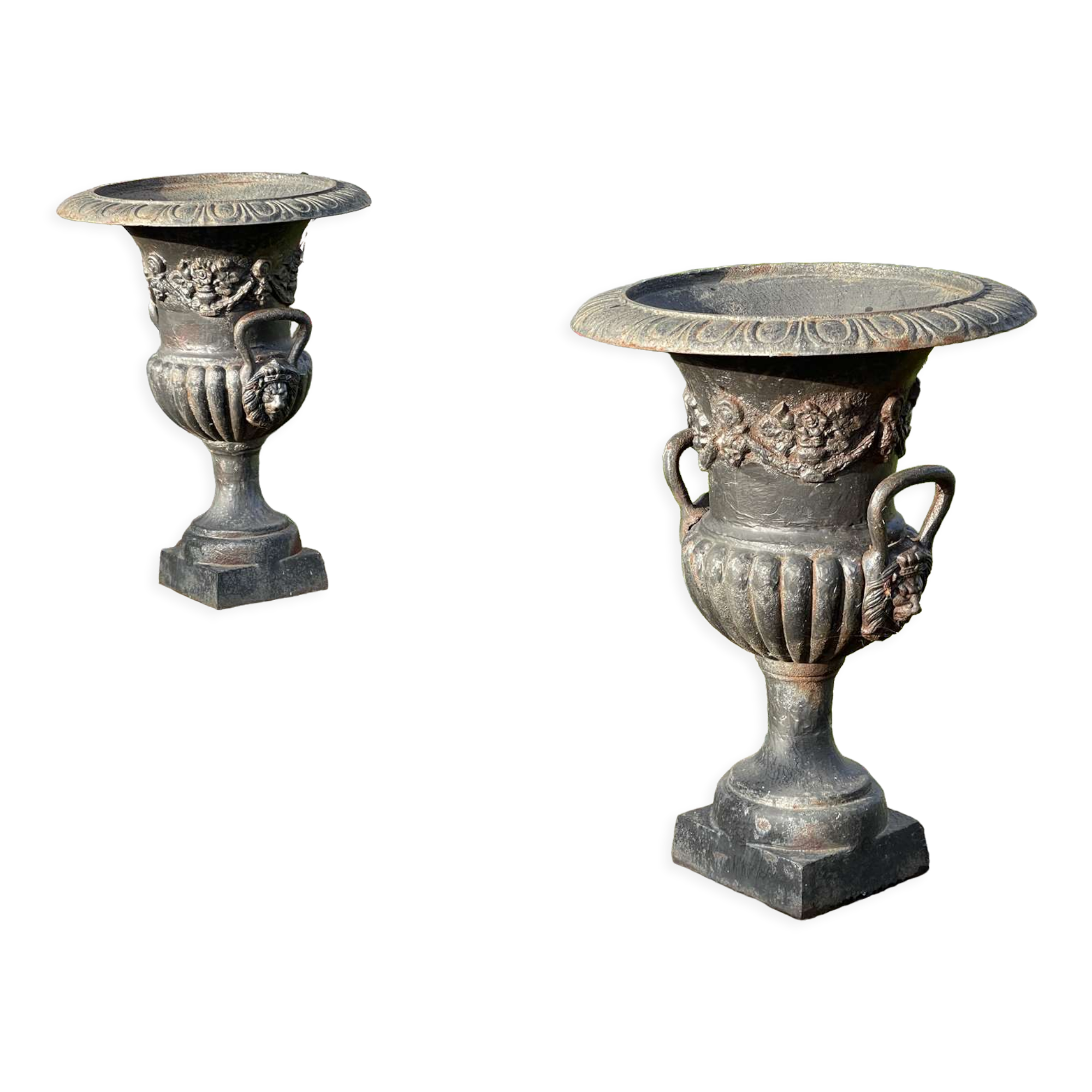 Pair of Medici cast-iron vases from the 1950s