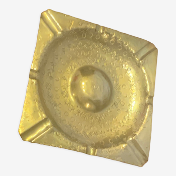 Square ashtray in vintage chiseled gilded brass