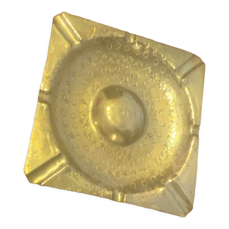 Square ashtray in vintage chiseled gilded brass