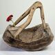 Vintage brutalist olive wood basket