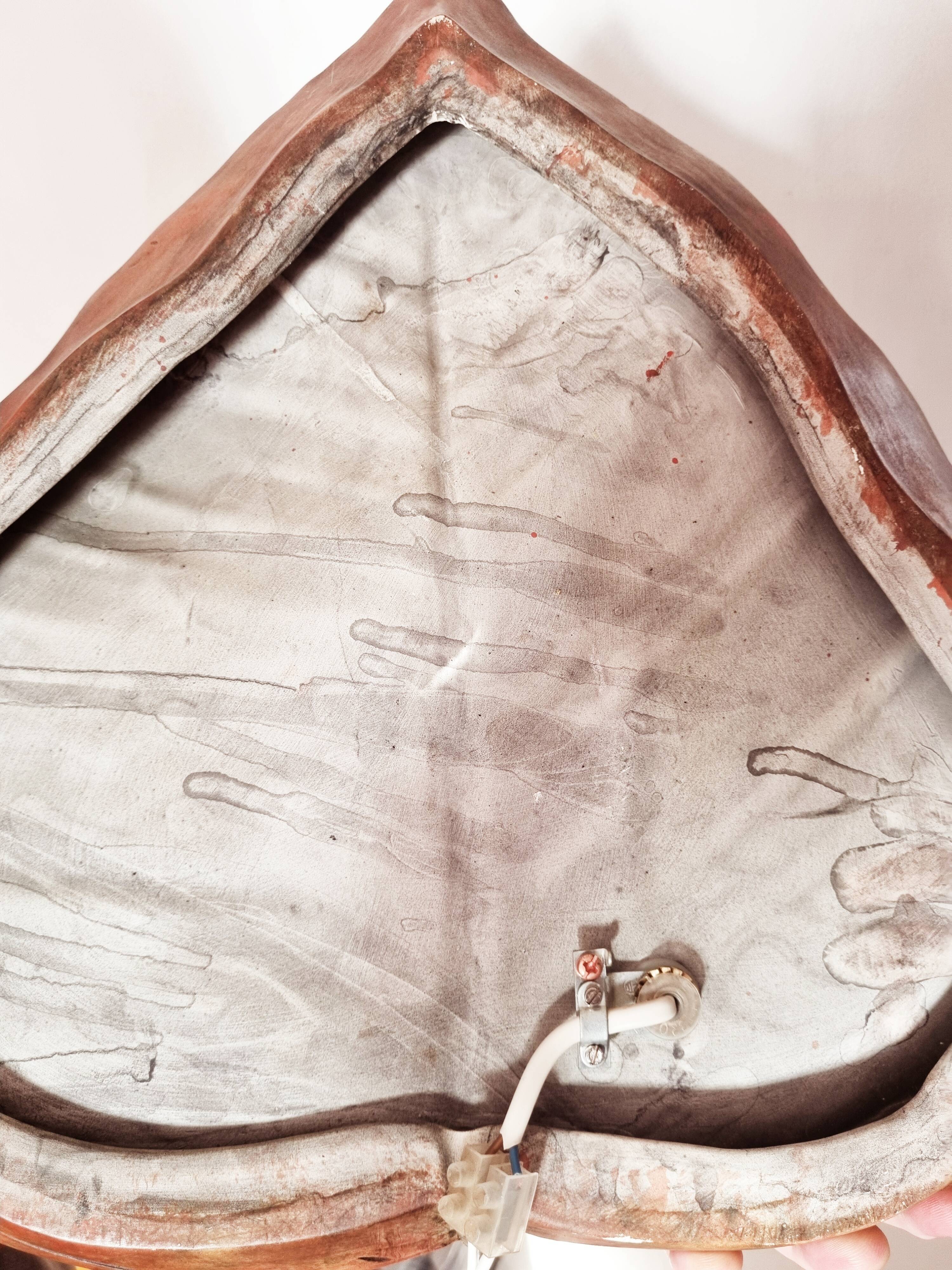 Mid-Century ceramic earthenware sconce, palm leaf shaped