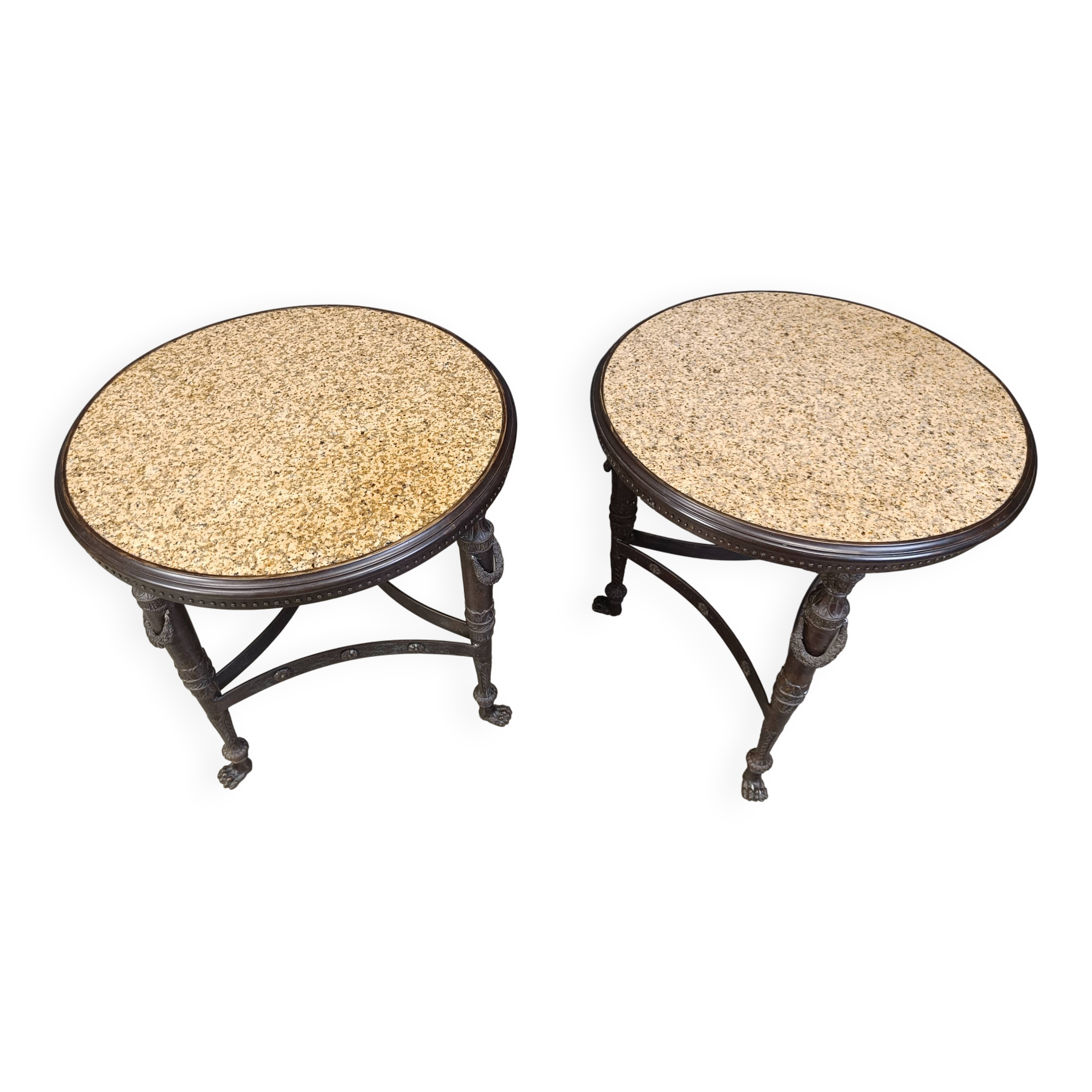 French Empire style marble and bronze side tables, 1950s