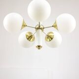 Mid-century Modern Italian Brass and Opaline Sputnik Chandelier
