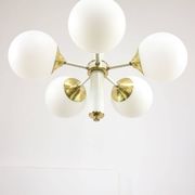 Mid-century Modern Italian Brass and Opaline Sputnik Chandelier