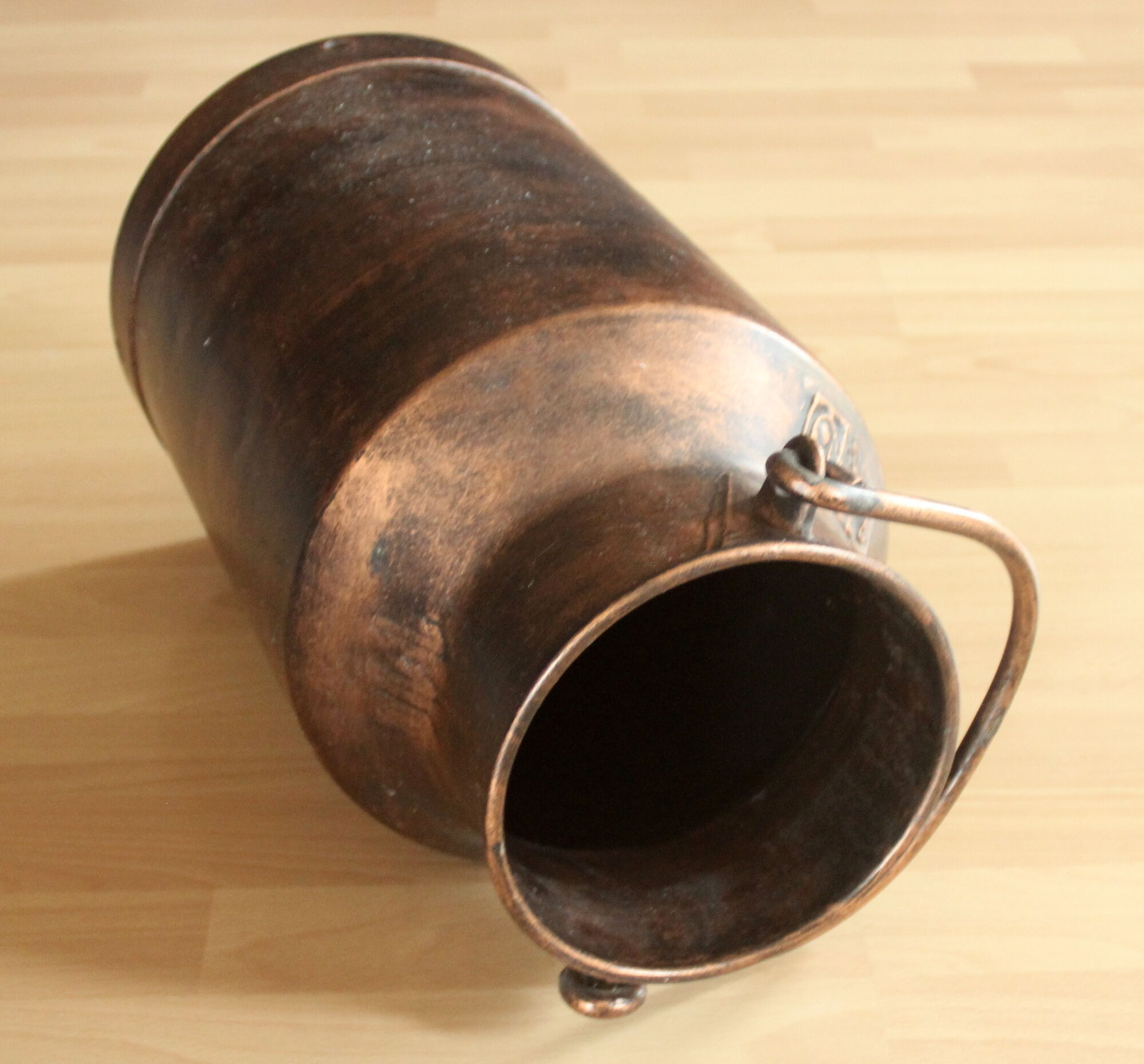Umbrella stand old copper plated milk can with plastic insert - vintage