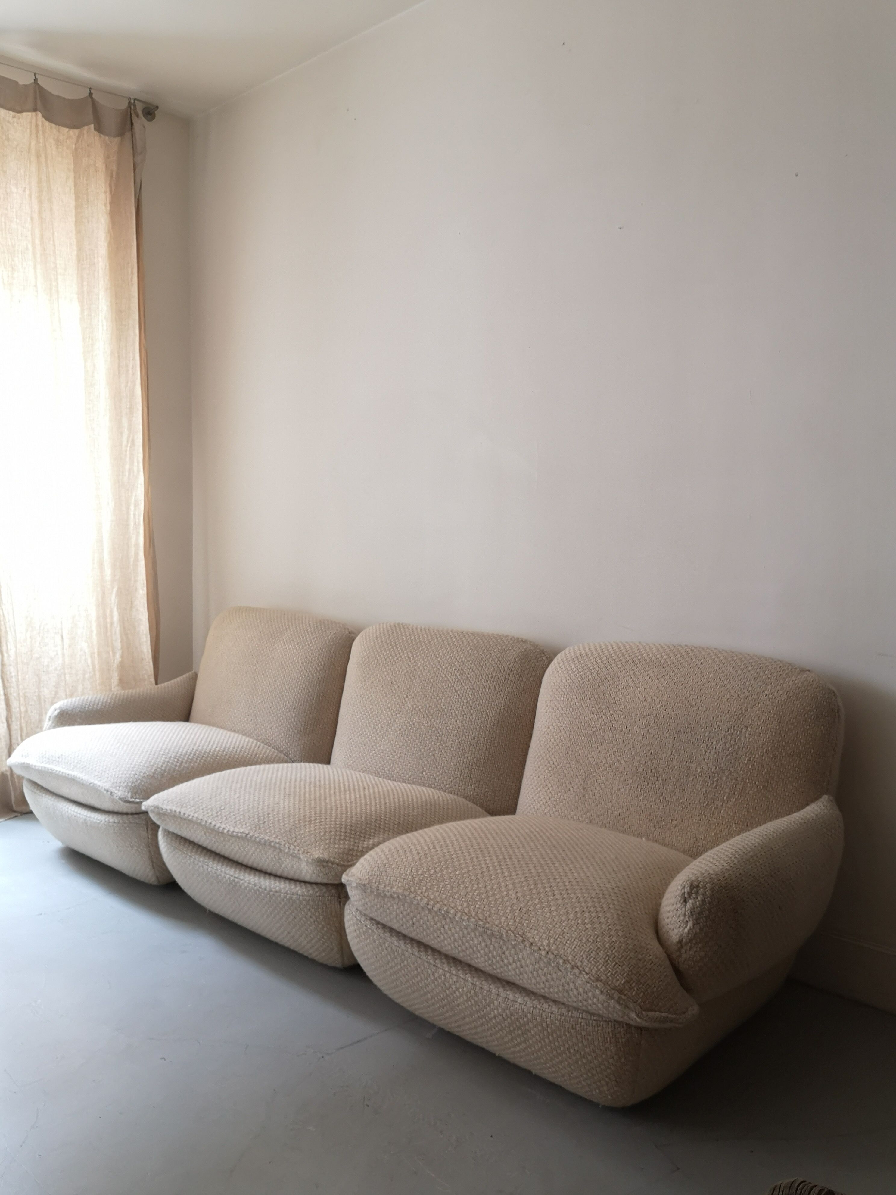 3-seater modular sofa in French terry-style wool fabric, airborne 1970