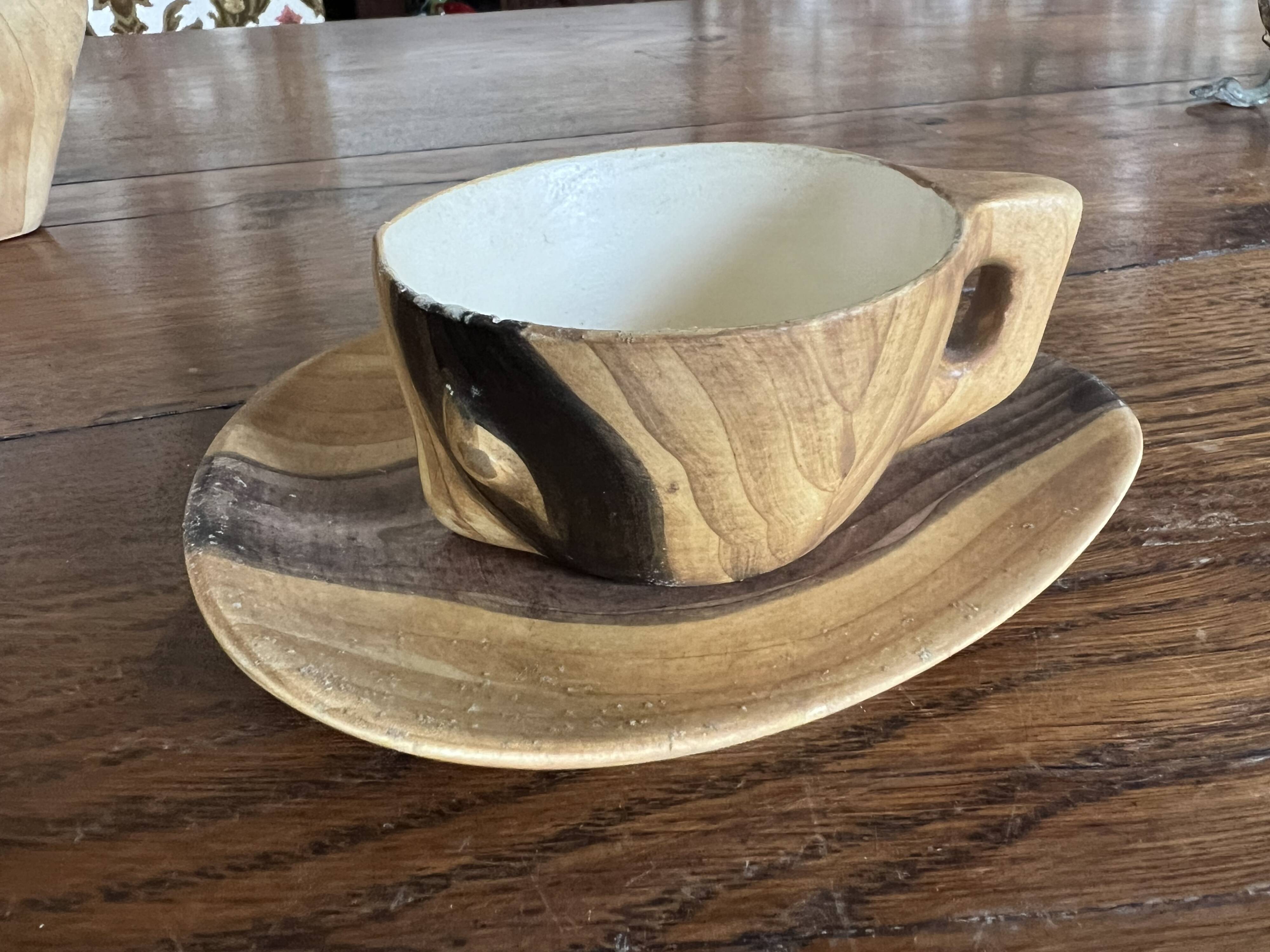 Wooden trompe-l'oeil coffee service – signed Vallauris Grandjean-Jourdan