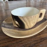 Wooden trompe-l'oeil coffee service – signed Vallauris Grandjean-Jourdan