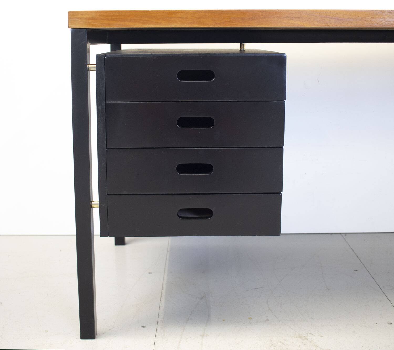 Bureau hollandais en teck et acier noir des années 1960
