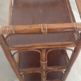 Vintage - set of 2 shelves of wooden floor, bamboo and rattan - 3 levels- retro 80s