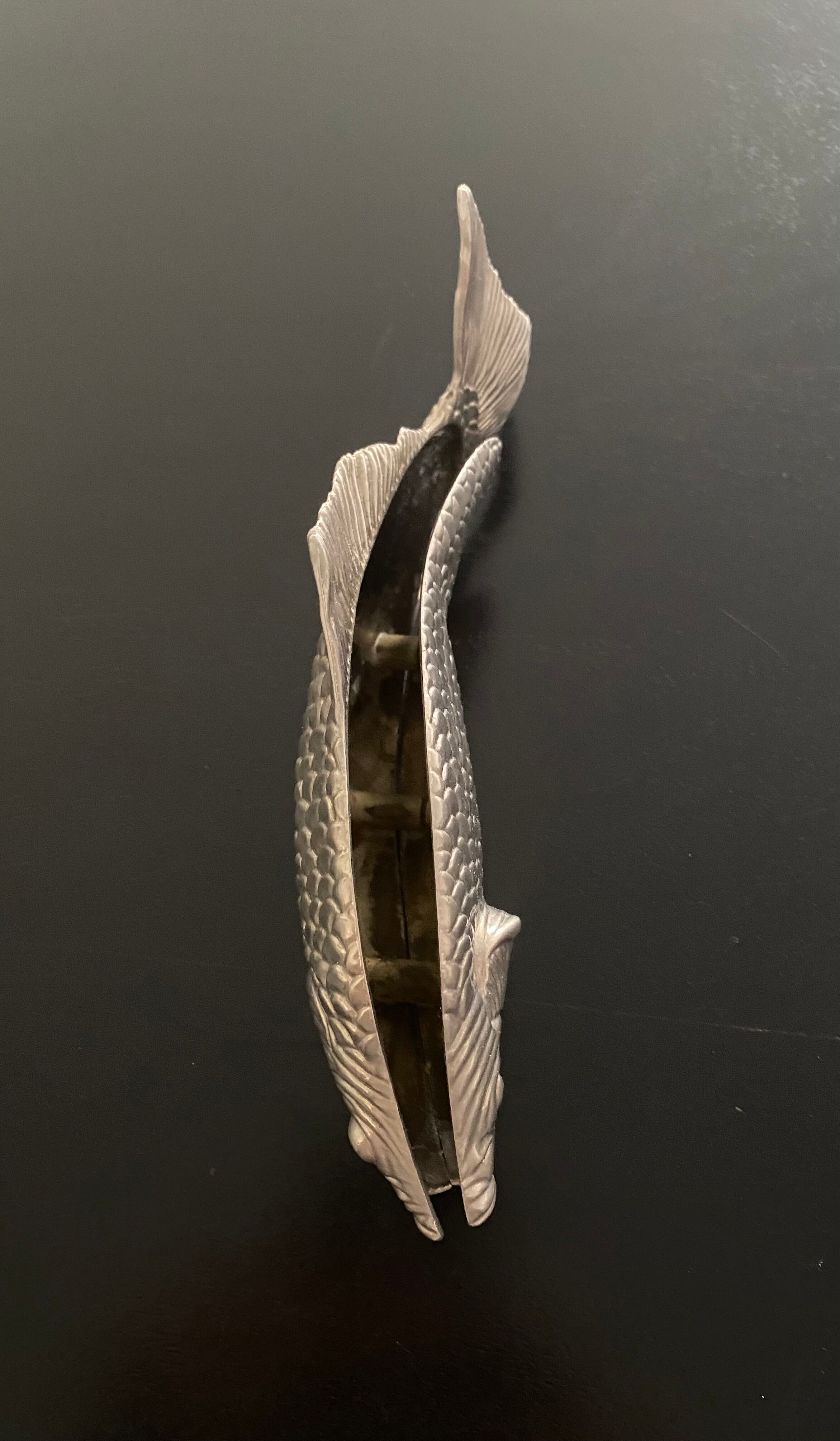 Letter holder fish shape silver metal