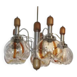 Lustre en verre de Murano bois et chrome pour Mazzega 60/70