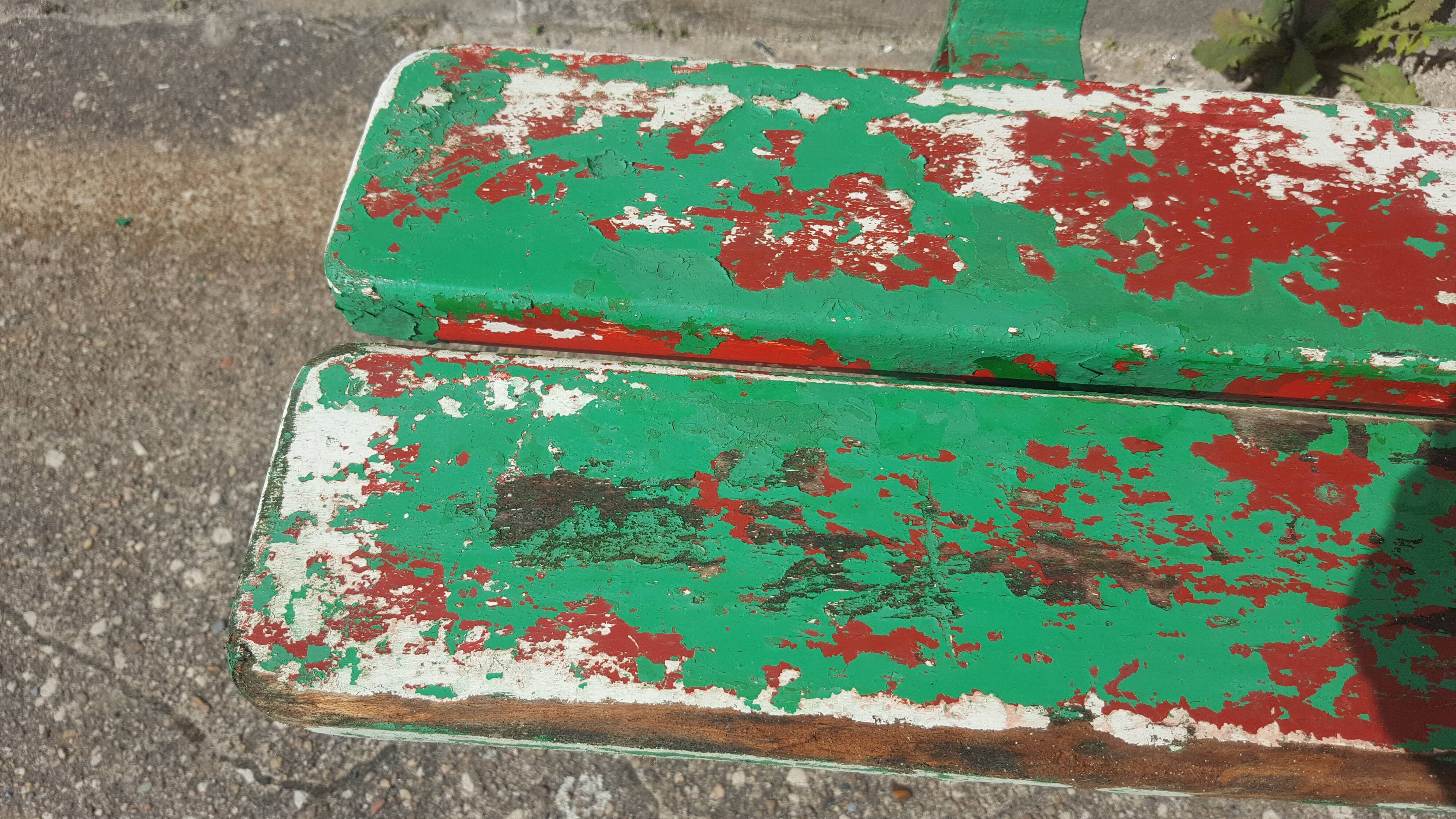 Former school bench patina green red