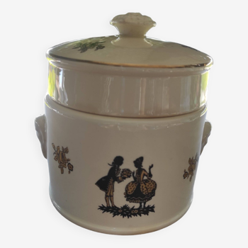 Vintage Sarreguemines ceramic foie gras pot with Trianon pattern