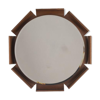 Miroir en bois rond du milieu du siècle 70cm