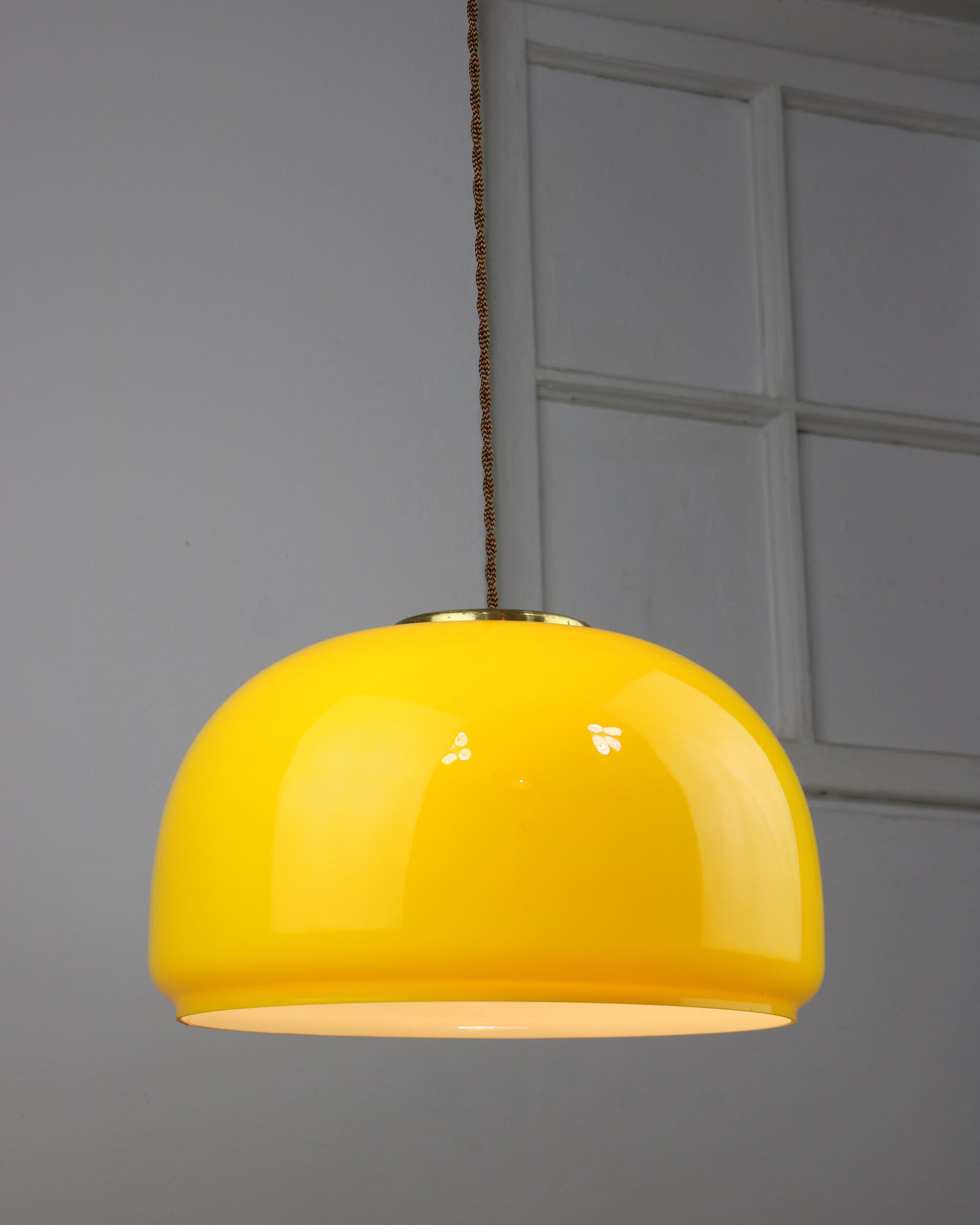 Mid-century Yellow Glass & Brass Pendant Lamp