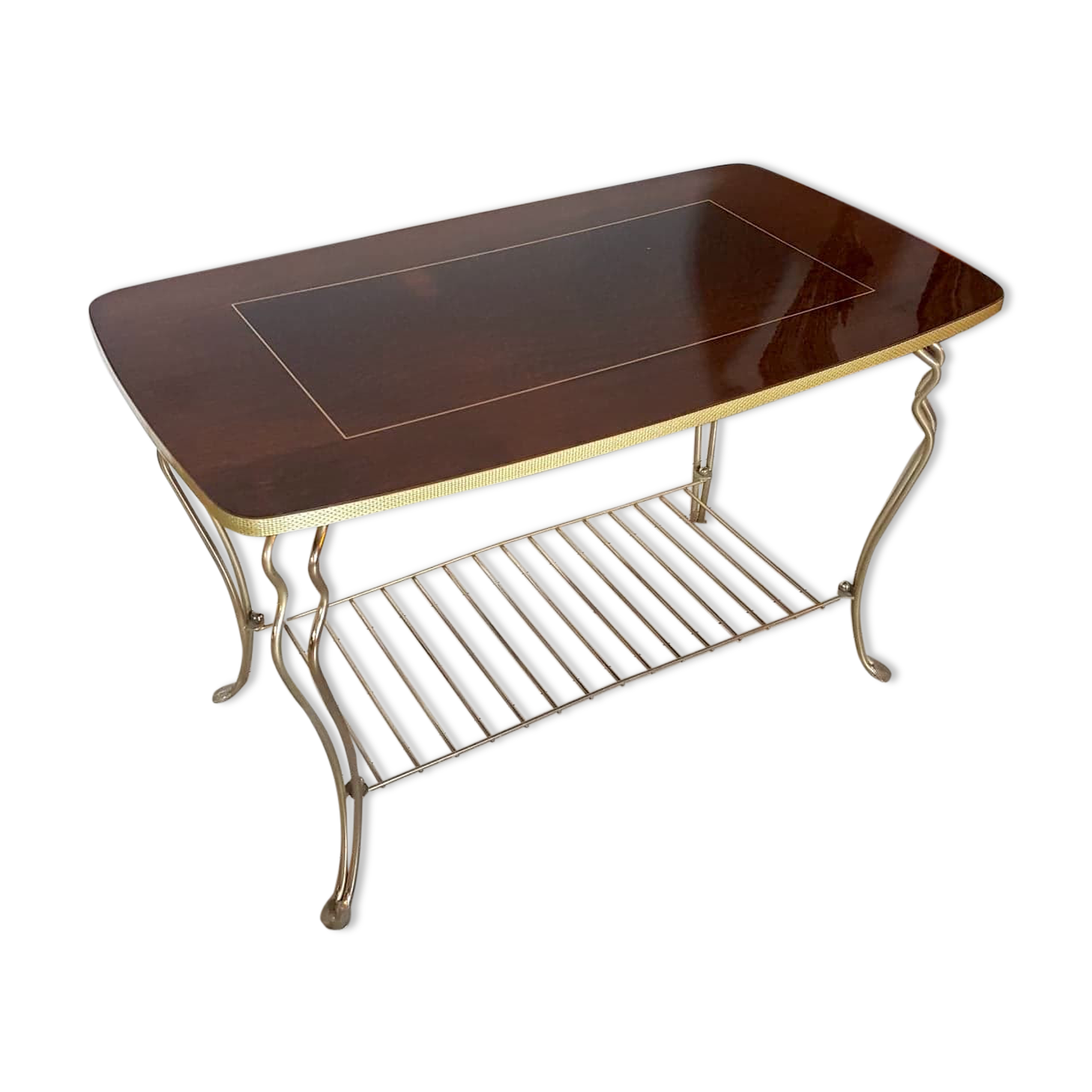 Vintage coffee table in laqué wood and gold metal