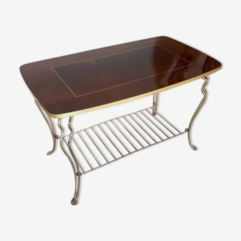 Table basse vintage en bois laqué et métal doré