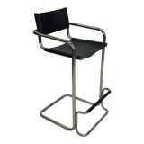 Tabouret de bar vintage en cuir noir et chrome, Italie