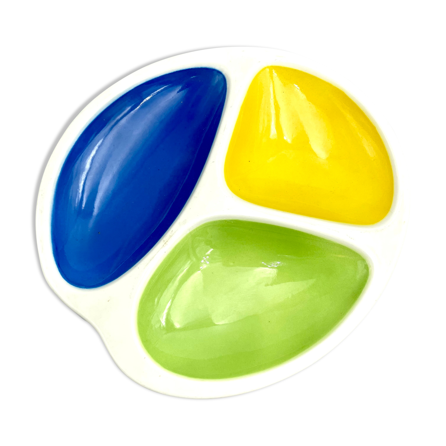 Dish Gien Vintage trilobed green yellow blue