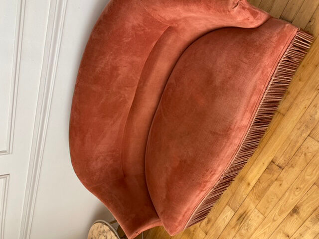 Pink velvet sofa