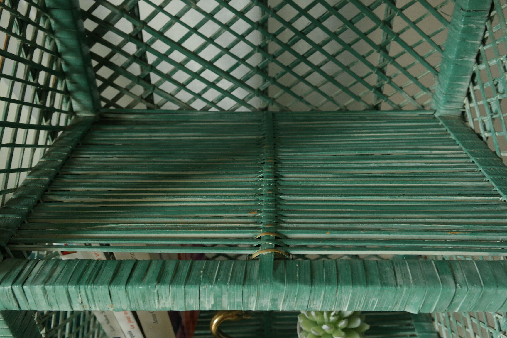Vintage mint green wicker bookcase