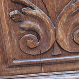Henri II style double body in worked oak, original leaded stained glass windows