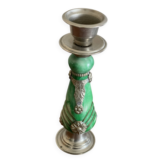 Stone and silver metal candle holder