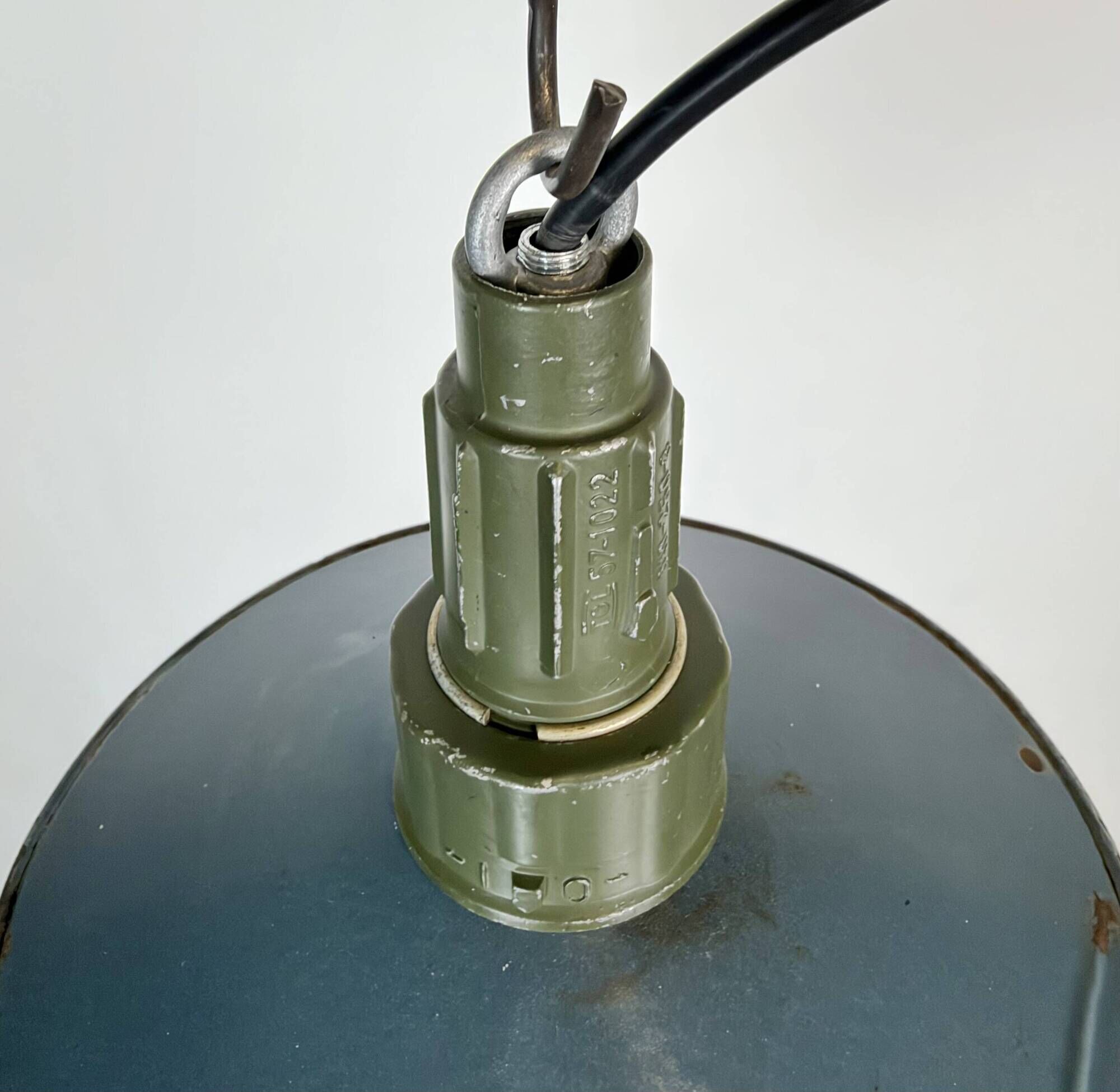 Industrial Blue Enamel Military Pendant Lamp with Cast Aluminium Top, 1960