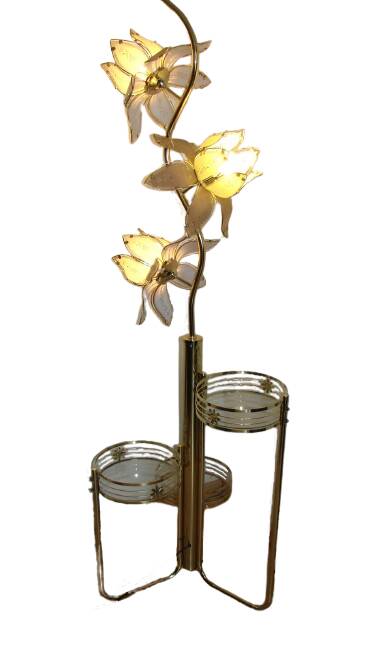 Floor lamp with flower bed - Hollywood Regency, brass and glass, 1970s.