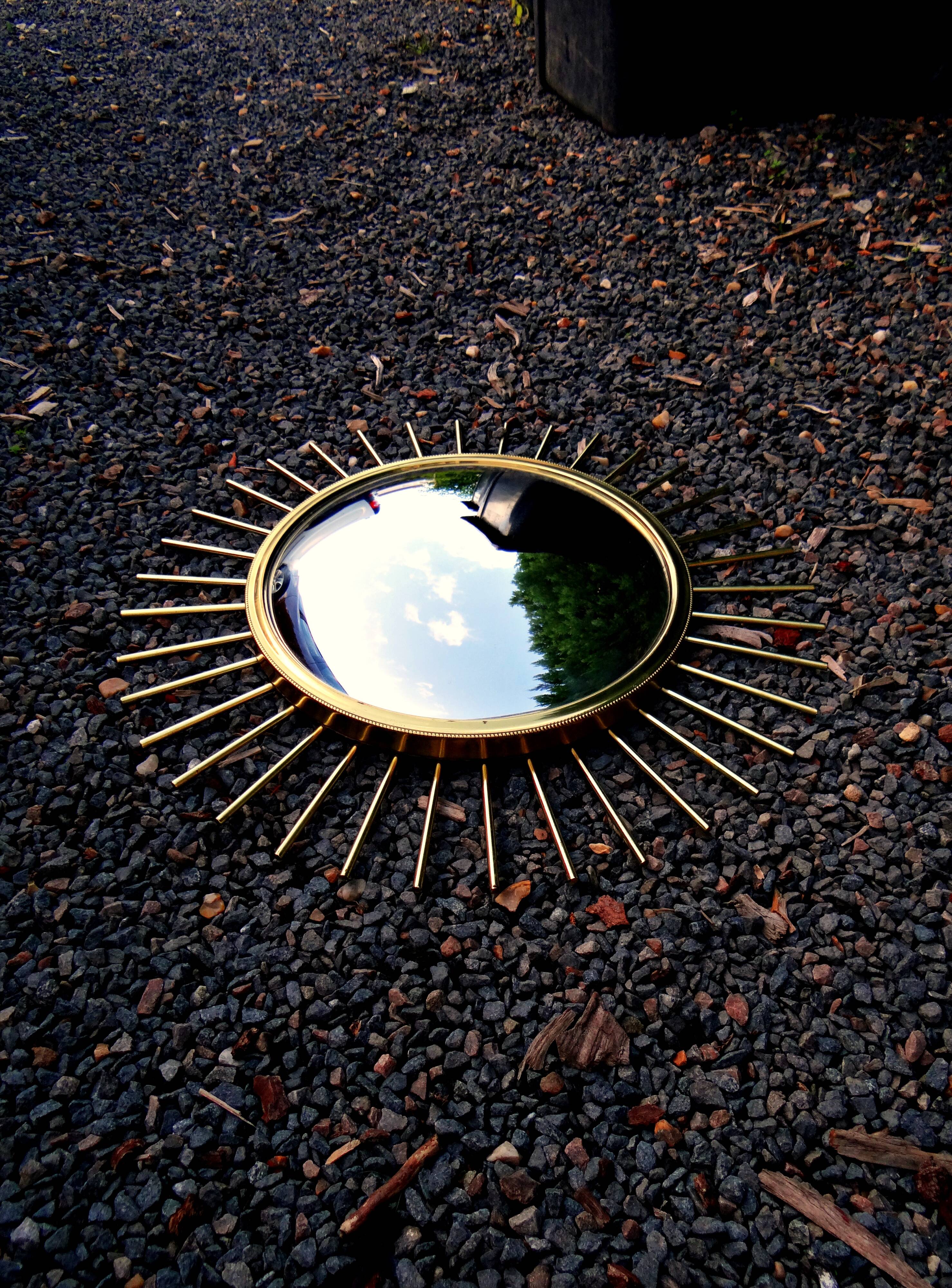 Mid-century 60s Gold Brass Witch Eye Sunburst Mirror