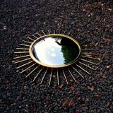 Miroir Soleil Sunburst œil de sorcière en laiton doré mid-century années 60