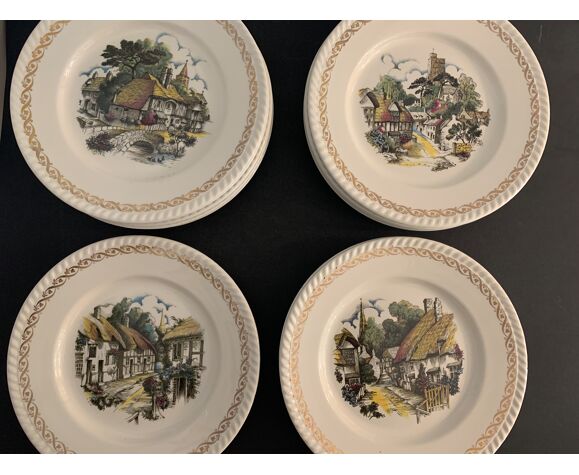 12 assiettes plates anciennes KG Lunéville, 1900 | Selency