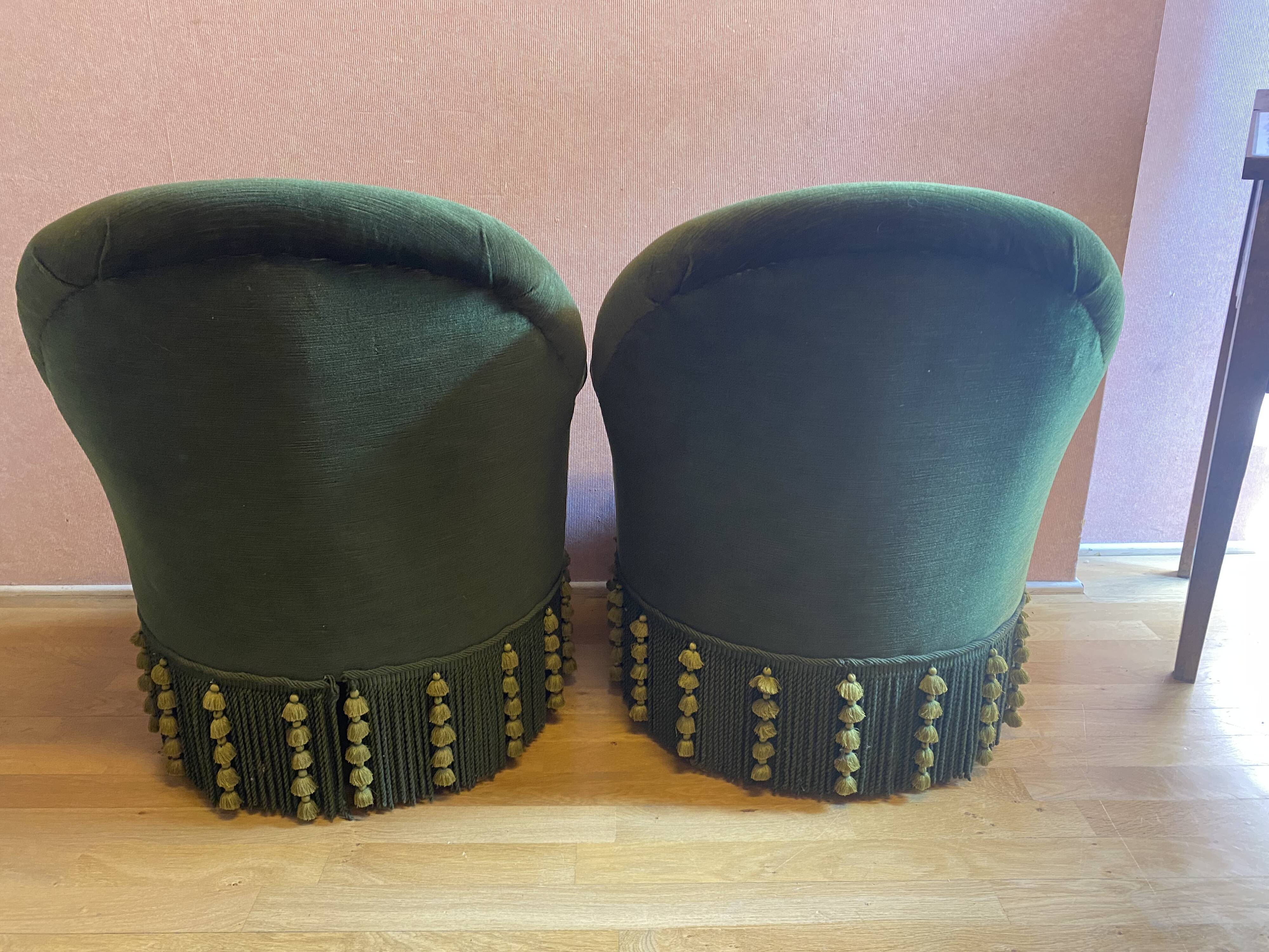 Pair of toad armchairs, duck green