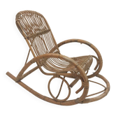 Rocking chair en rotin années 60