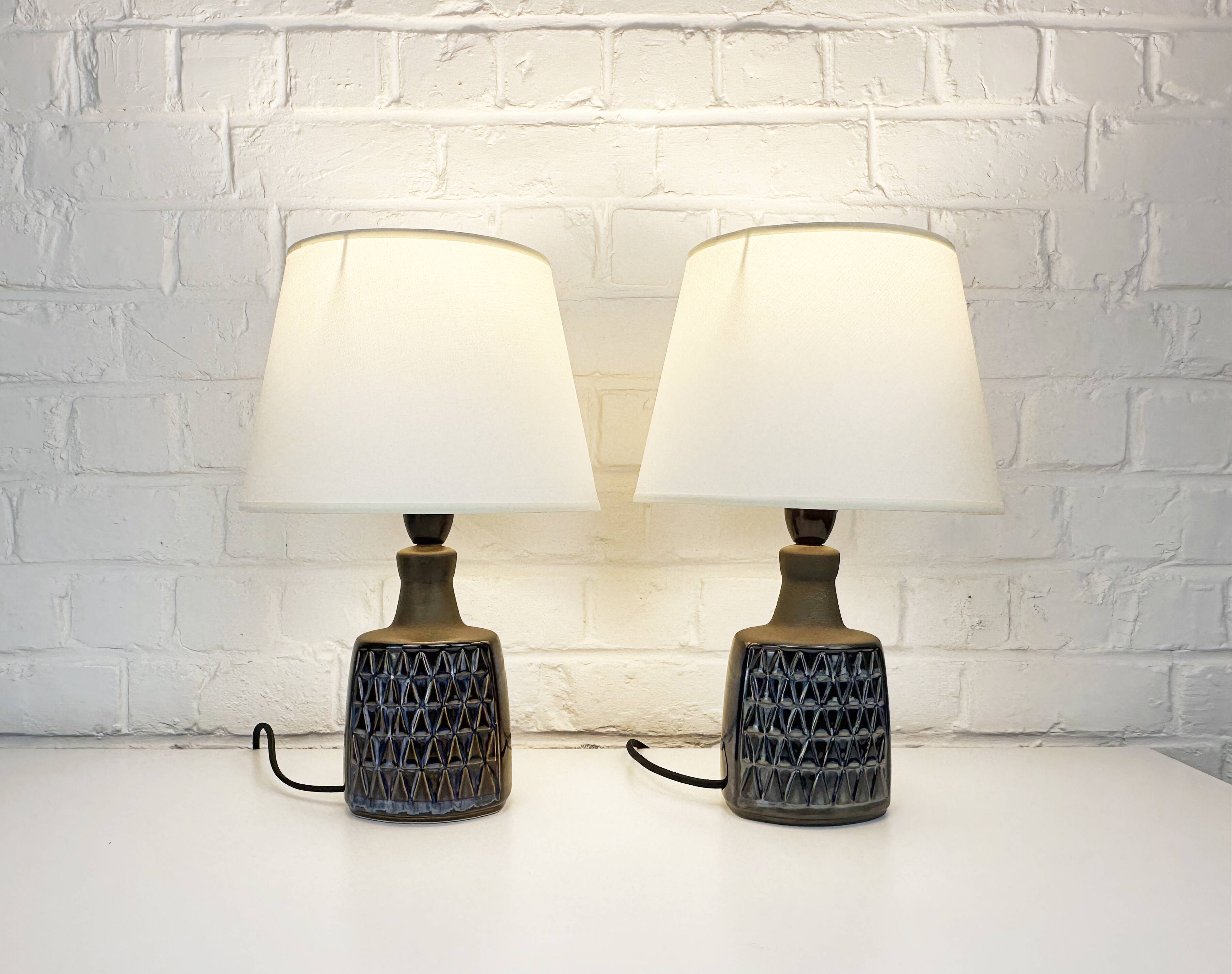 Paire de petites lampes en grès bleu Søholm par Einar Johansen Danemark