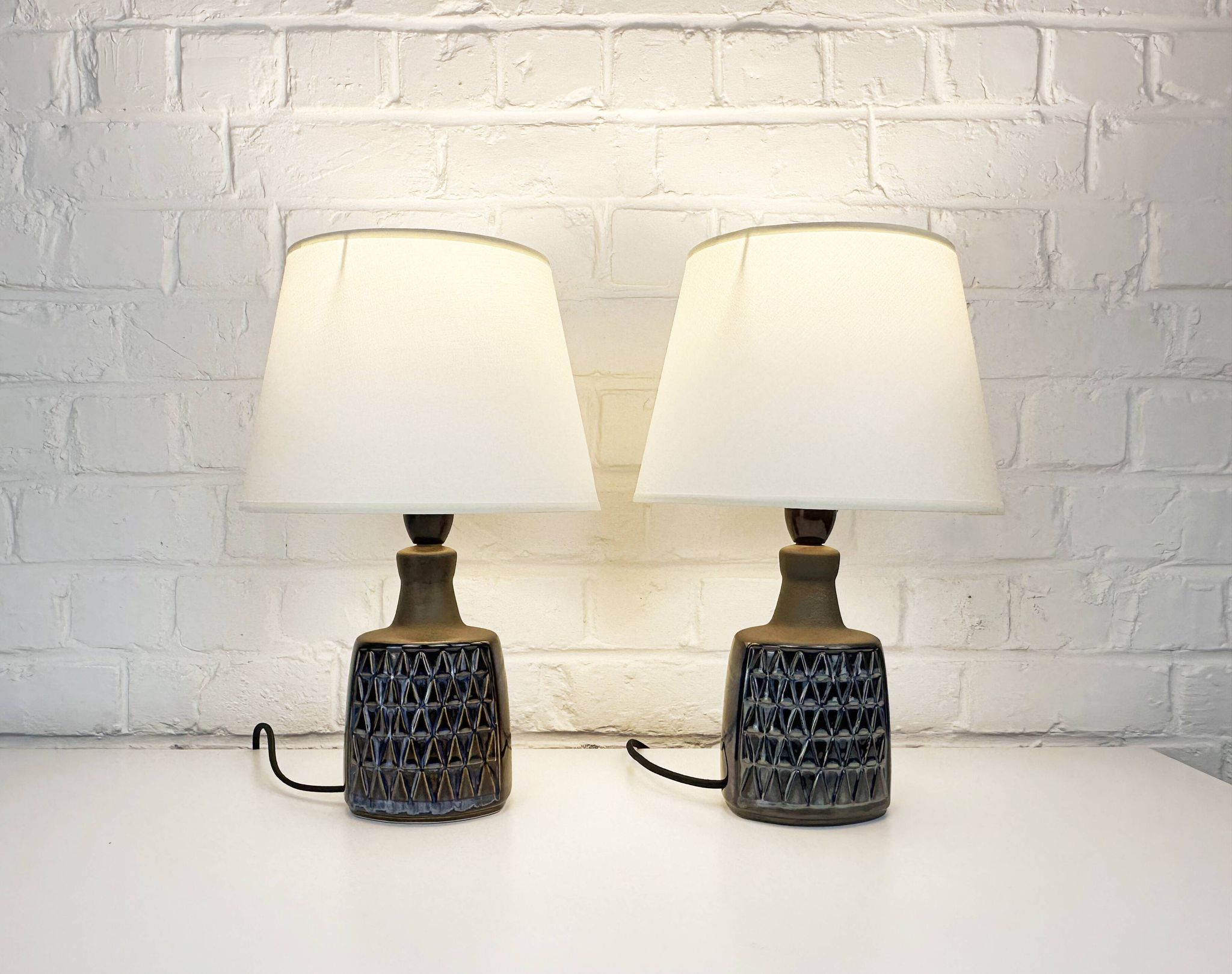 Paire de petites lampes en grès bleu Søholm par Einar Johansen Danemark