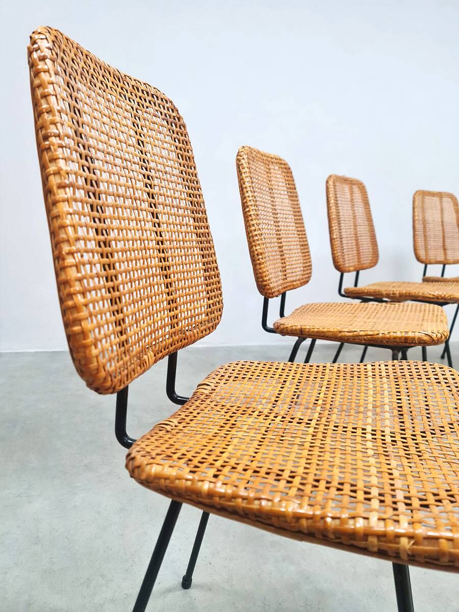 Vintage rare Dutch design rattan dinner chairs Dirk van Sliedregt