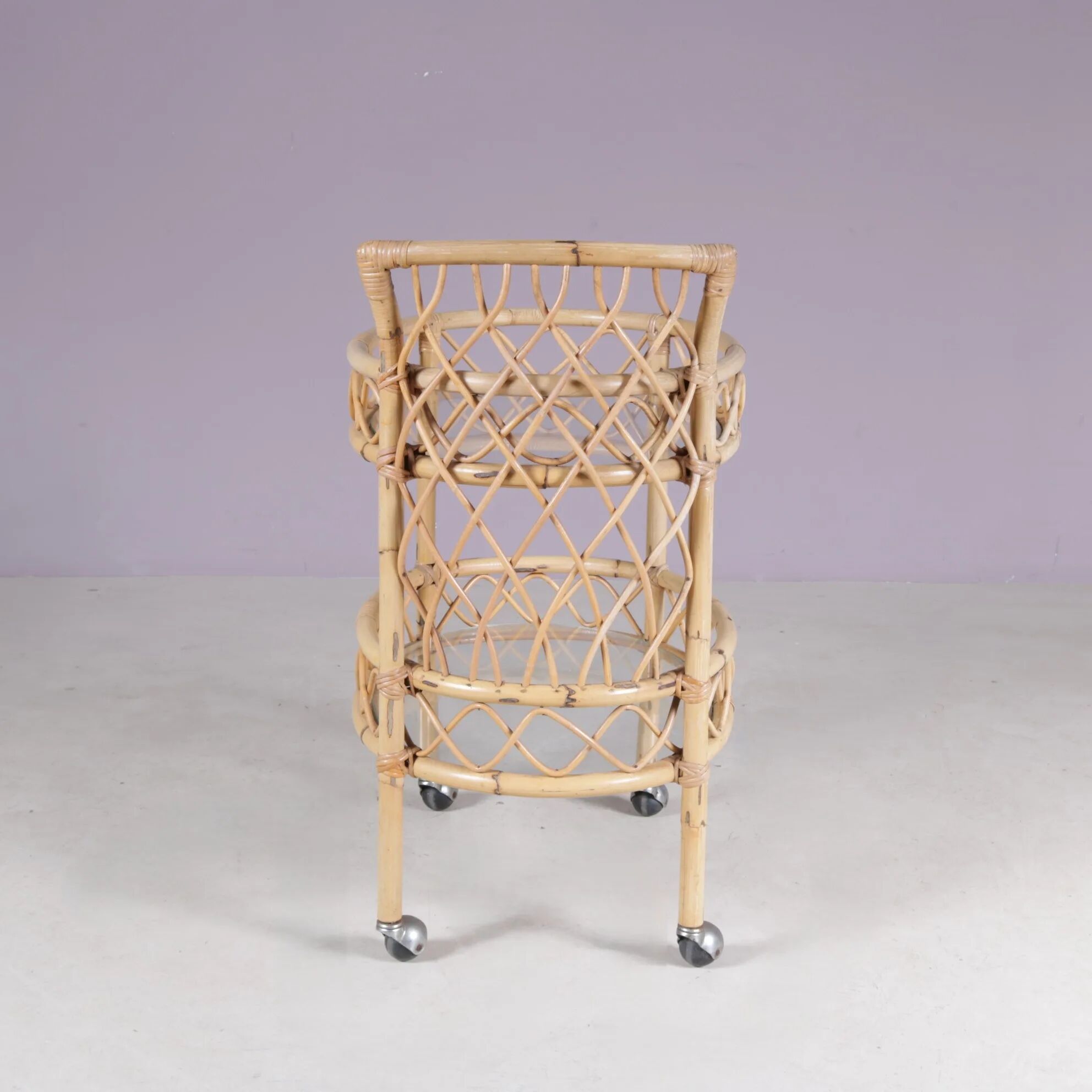 1950s bamboo trolley with two glass tops Italy