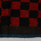 3x6 Red Black Checkered Wool Vintage Rug, 107x180Cm SK 70252