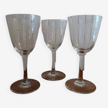 3 antique Baccarat crystal wine glasses - Sévigné engraved model - 1916 catalog