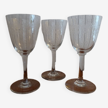 3 verres à vin anciens cristal Baccarat - Modèle gravé Sévigné - Catalogue 1916