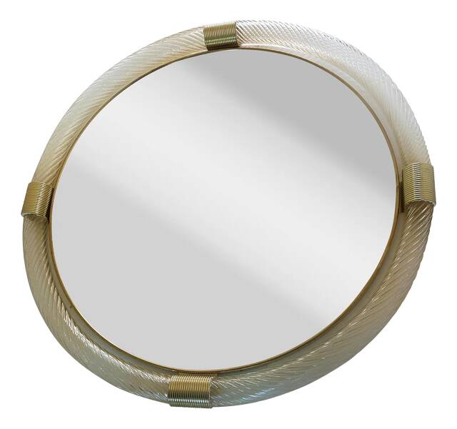 Round Torciglione Gold Murano Glass Wall Mirror by Simoeng for Simoeng