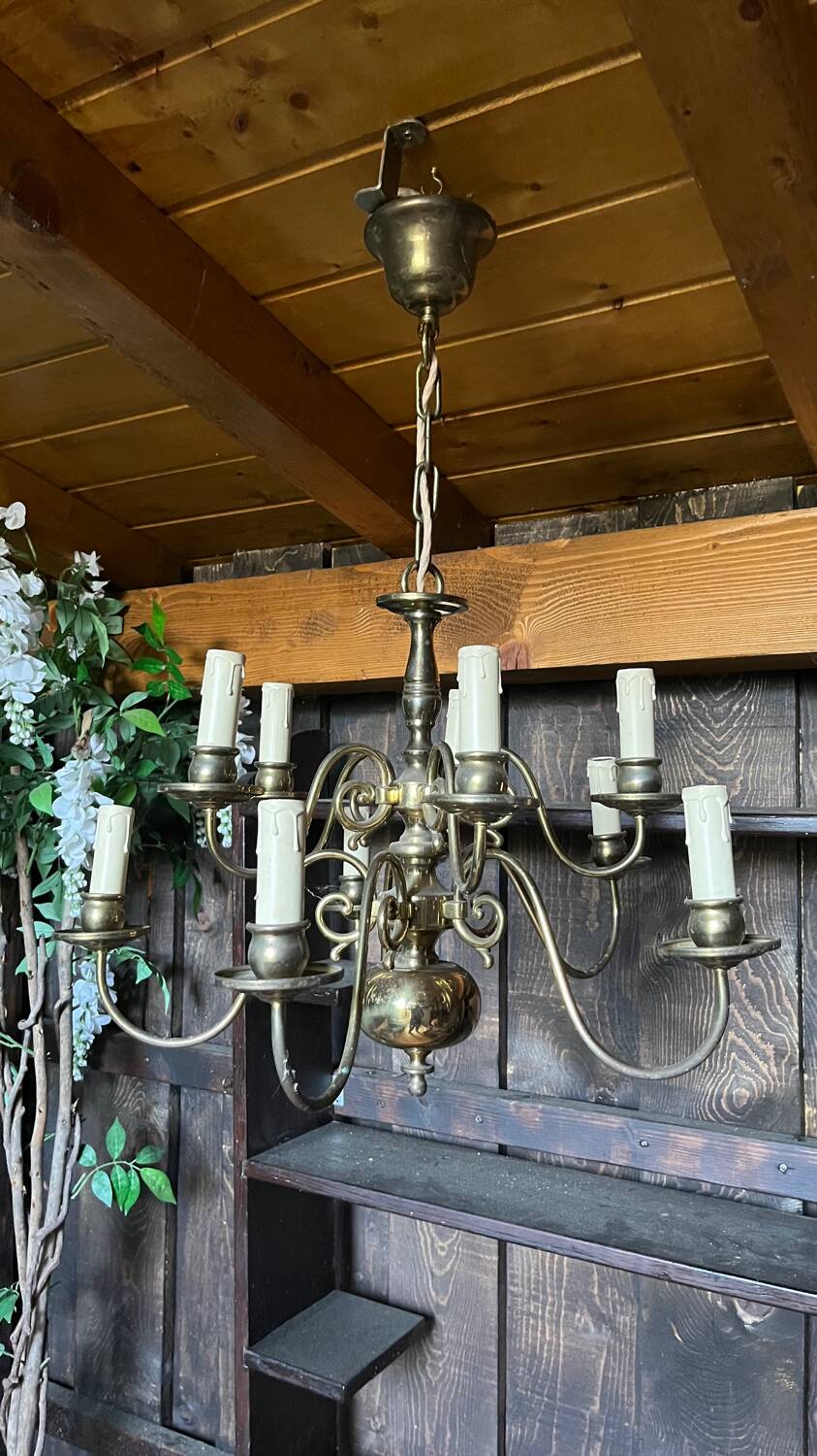 Dutch style brass chandelier 10 candles