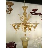 Venetian Murano-Style Chandelier in Transparent and Amber Glass with Flower