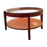 Table basse double plateau verre clair et bois