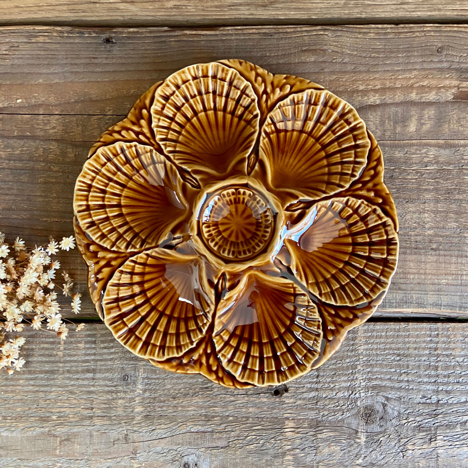 6 Sarreguemines oyster plates France in a slip